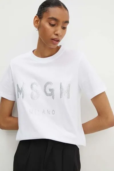Хлопковая футболка Msgm, белый