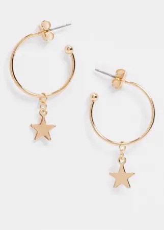 Золотистые серьги-кольца с подвеской в виде звезды Pieces-Золотой