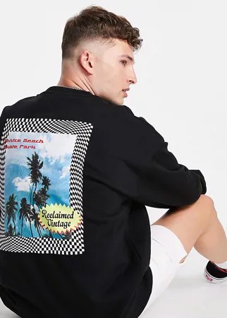 Свитшот из органического хлопка с графическим принтом с пальмой Reclaimed Vintage Inspired-Черный цвет