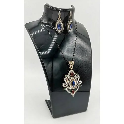 Комплект бижутерии Apsara: серьги, колье, кристалл, размер колье/цепочки 51 см, синий