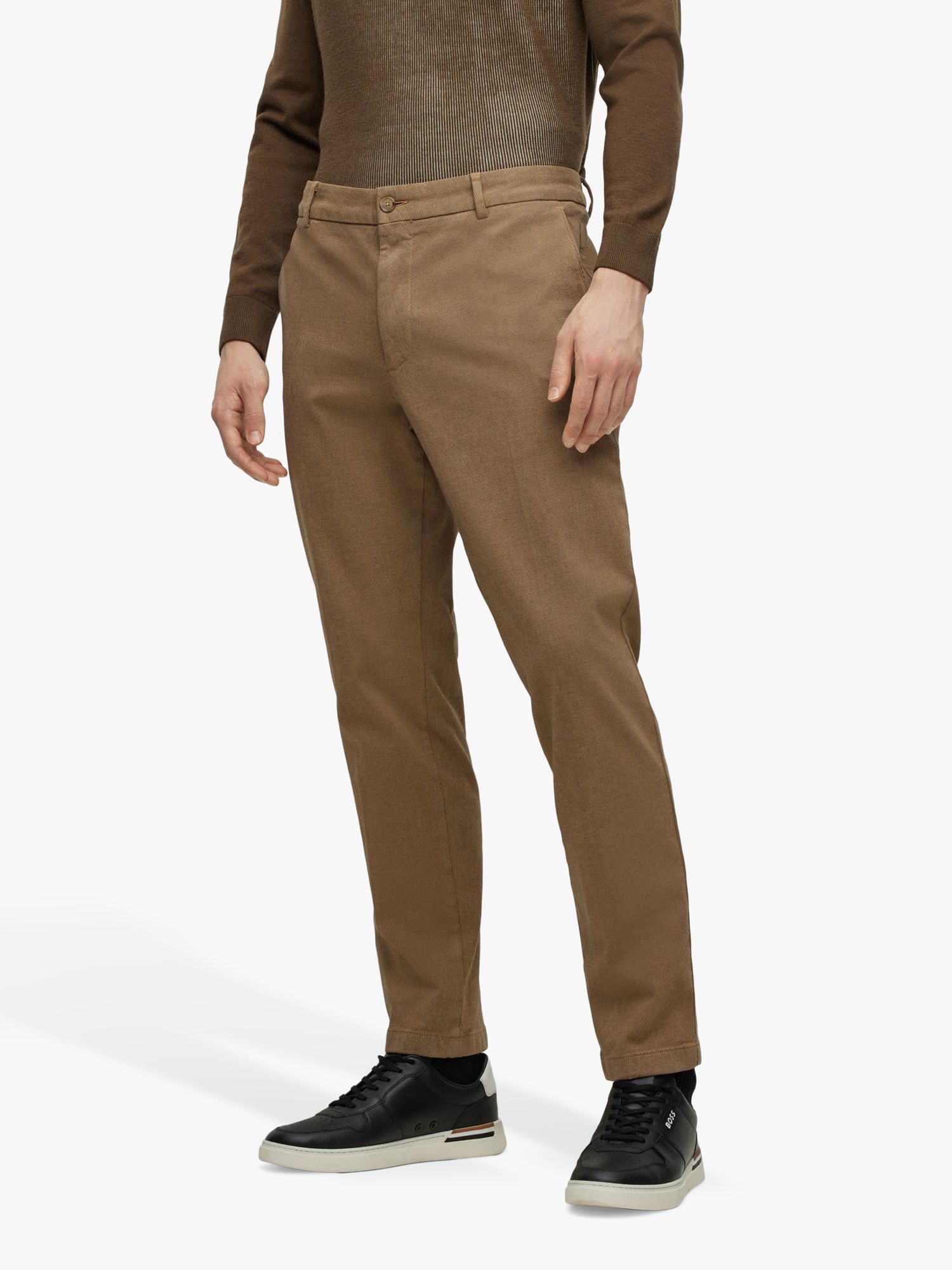 Двухцветные брюки чинос стандартного кроя из эластичного хлопка BOSS, средний бежевый цвет