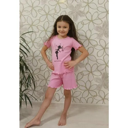 Пижама Камелия, футболка, шорты, размер 110-56, розовый