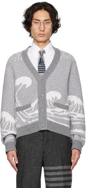 Серый кардиган с жаккардовым узором Wave Светлый Thom Browne