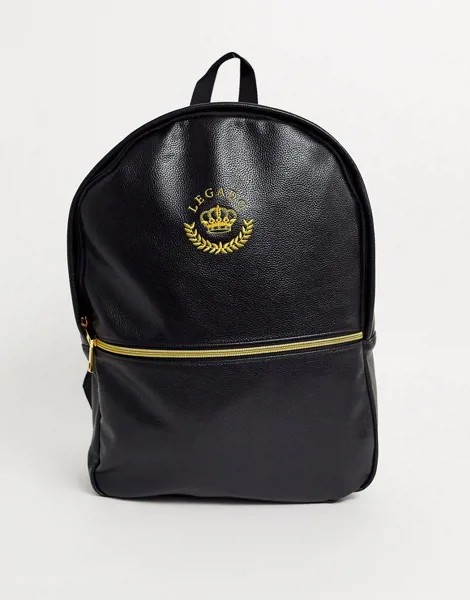 Черный рюкзак из искусственной кожи с золотистой вышивкой ASOS DESIGN