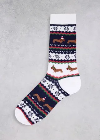 Новогодние носки до щиколотки с узором Фэйр-Айл и таксами ASOS DESIGN-Разноцветный