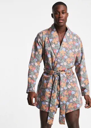 Тканевый халат с цветочным принтом от комплекта ASOS DESIGN-Разноцветный