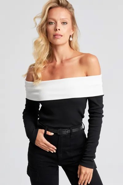Женская черно-белая блузка-бретелька с воротником Мадонна EY2665 Cool & Sexy, черный