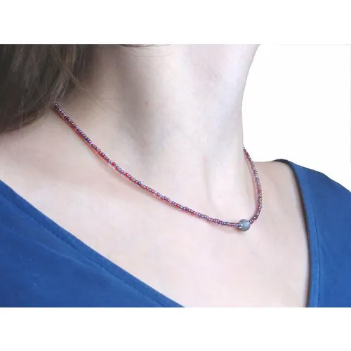 Чокер K&A, агат, бисер, гематит, длина 42 см, красный, серый