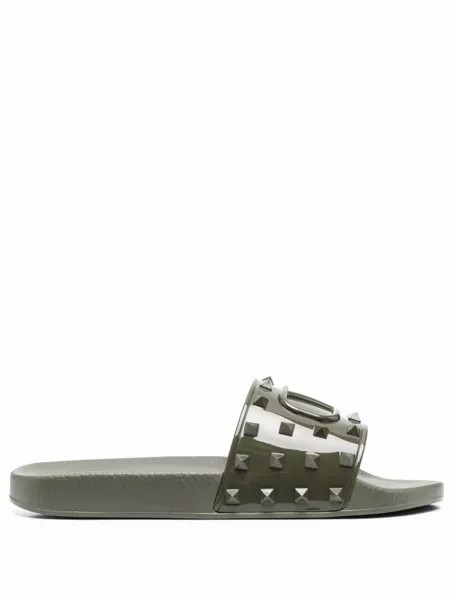 Valentino Garavani шлепанцы Rockstud с логотипом VLogo Signature, зеленый