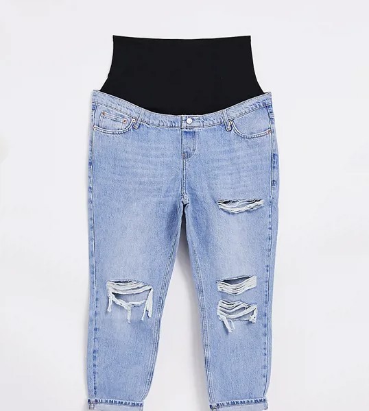 Выбеленные джинсы в винтажном стиле со вставкой поверх живота Topshop Maternity-Голубой