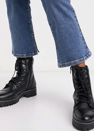 Черные кожаные ботинки для широкой стопы на шнуровке River Island-Черный цвет