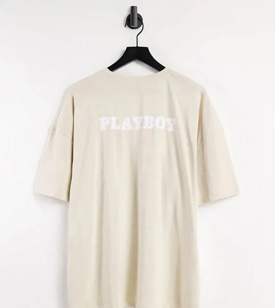 Футболка песочного цвета в стиле oversized с логотипом Missguided Playboy-Светло-бежевый цвет