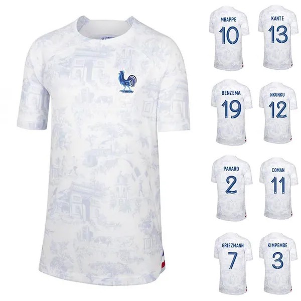 Мужская тренировочная одежда Чемпионат мира 2022 Франция Выездные майки Футболка с коротким рукавом Спортивная одежда