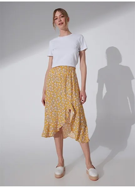 Желтая женская юбка с цветочным узором NGSTYLE