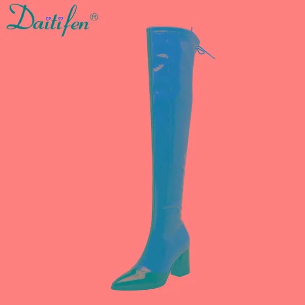 Daitifen Женские Зимние ботфорты с острым носком на высоком каблуке, женские модные разноцветные сапоги для шоу, женская сексуальная офисная обувь