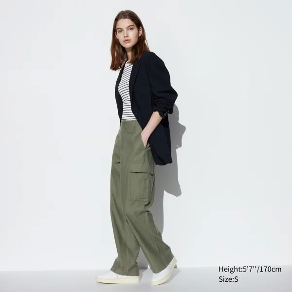 Брюки-карго UNIQLO широкие, оливковый