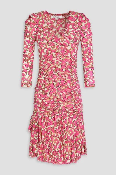 Платье мини из сетки с принтом и оборками Marcelle Diane Von Furstenberg, белый