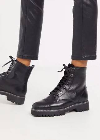 Черные кожаные походные ботинки с контрастными строчками River Island-Черный