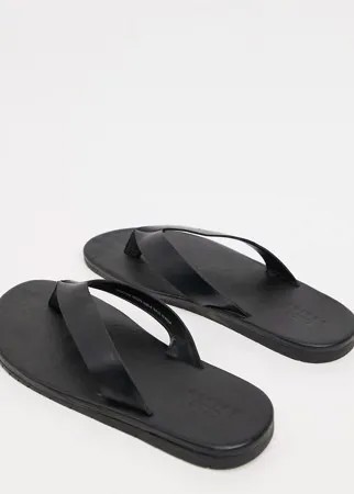 Черные кожаные шлепанцы ASOS DESIGN-Черный