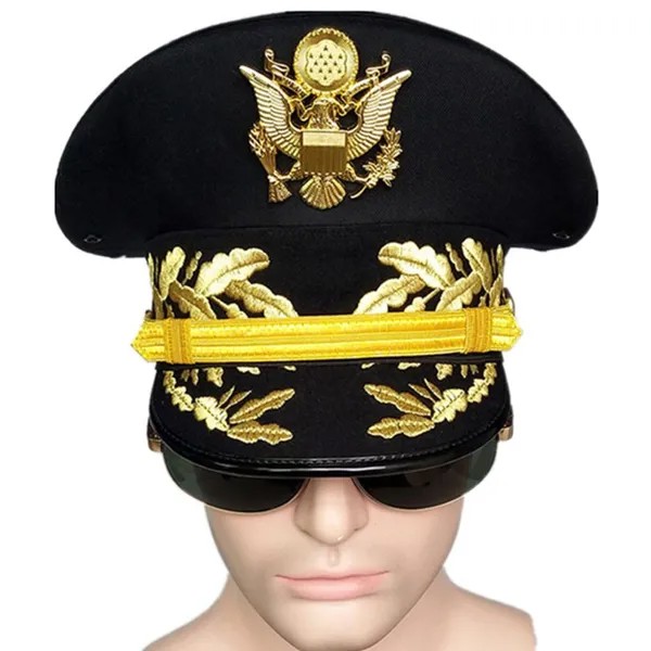 Черные кепки с козырьком американского офицера, армейские кепки США, мужские военные кепки с гербом орла, золотой шелк для Хэллоуина, рождес...