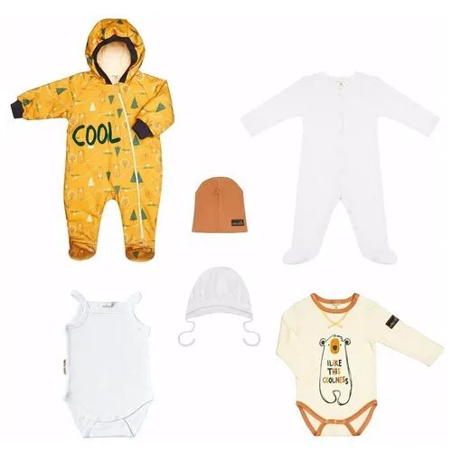 Комплект одежды lucky child, размер 18 (56-62), белый, желтый