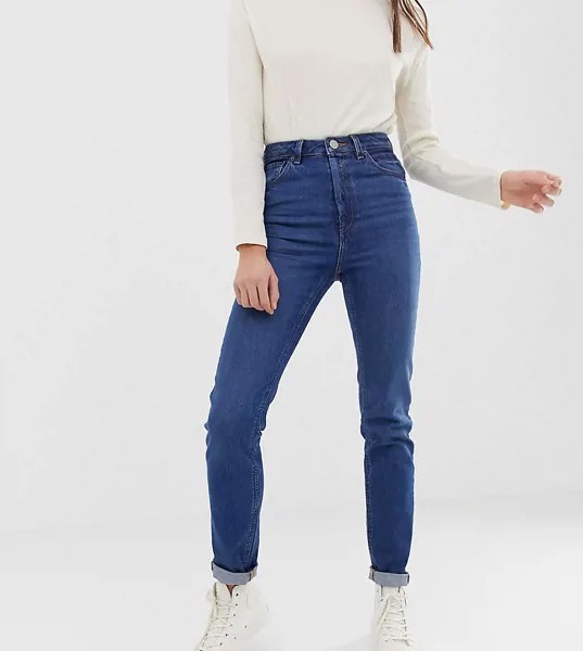 Темные джинсы слим в винтажном стиле с завышенной талией ASOS DESIGN Tall Recycled Farleigh-Голубой
