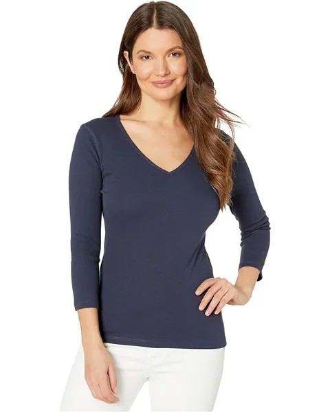 Топ Lilla P 1x1 Rib 3/4 Sleeve V-Neck, цвет Dark Navy