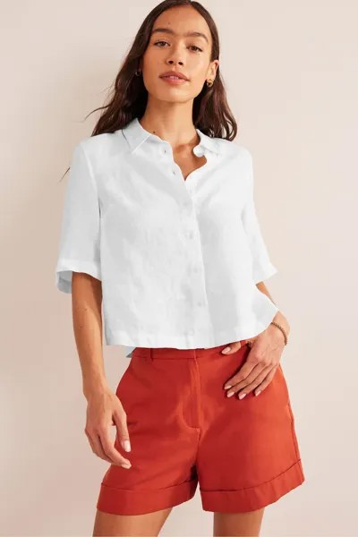 Льняная рубашка с короткими рукавами Boden, белый