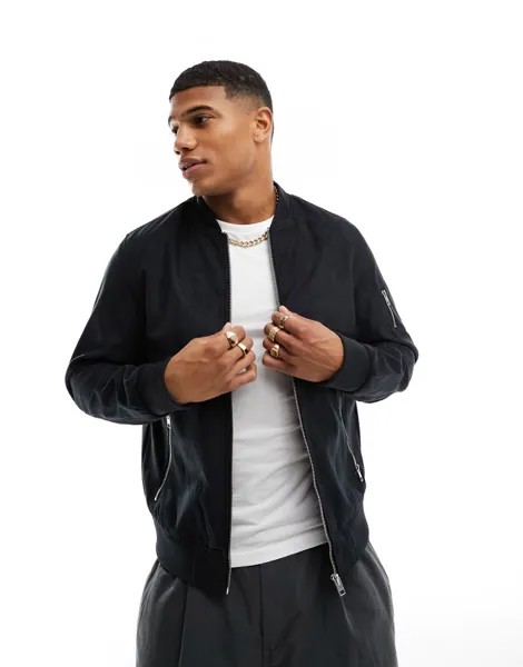 Jack & Jones Essentials – черный бомбер из искусственной замши на молнии