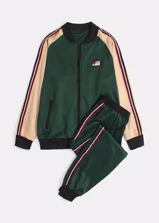 Мужская Винтаж Контрастная цветная куртка на молнии для бега Брюки Спортивные комплекты из двух частей