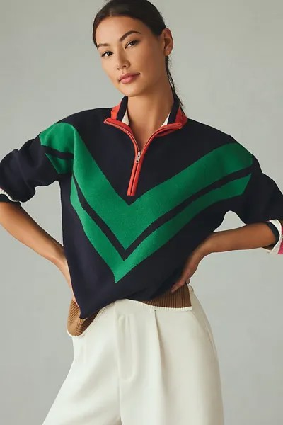 Свитер Maeve Varsity с цветными блоками и полумолнией, зеленый