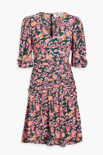 Креповое платье мини Nancy со сборками и цветочным принтом Diane Von Furstenberg, розовый