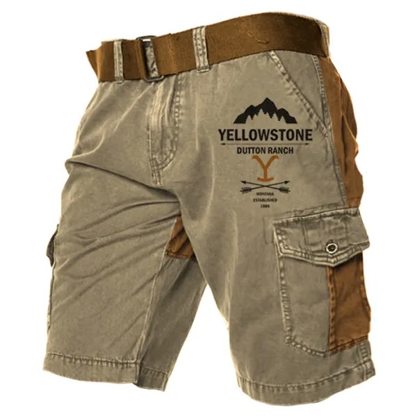 Мужские шорты Yellowstone Outdoor Retro Print Pattern Подходящие цвета Карманные пятиточечные брюки