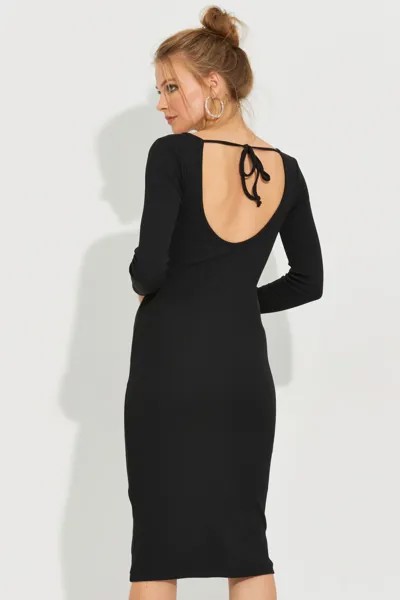 Женское черное платье миди на бретельках с завязкой на спине EY2592 Cool & Sexy, черный