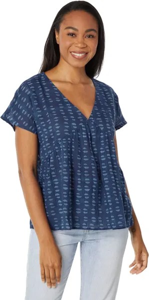 Топ Madewell Shirred Top in Indigo Blockprint, индиго