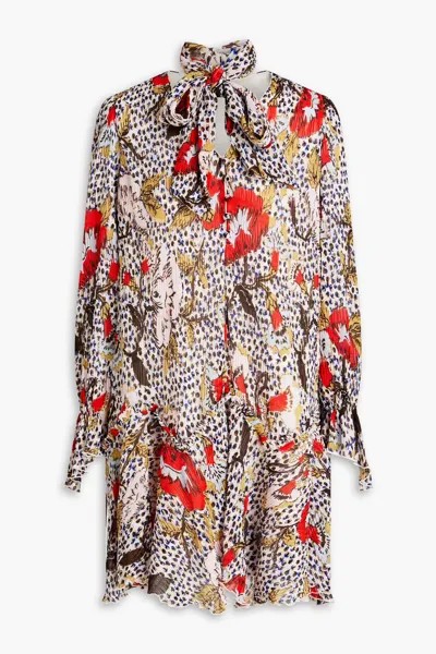 Платье мини Kacie из плиссе-шифона с цветочным принтом Diane Von Furstenberg, цвет Animal print