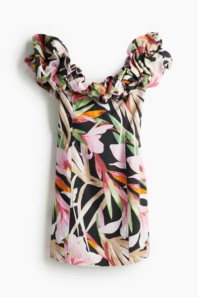 Платье H&M Ruffled Off-the-shoulder, мультиколор