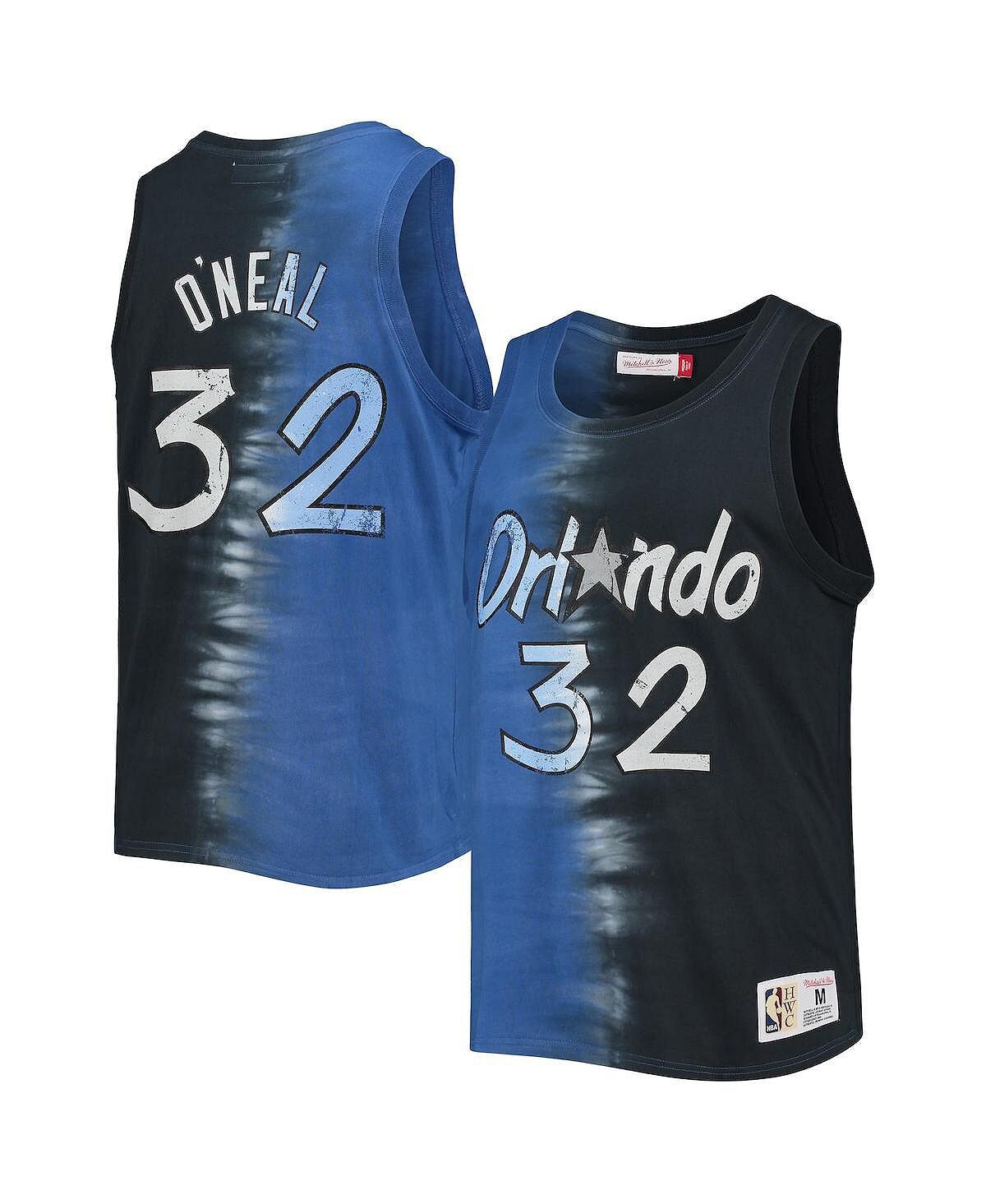Мужская майка Shaquille O'Neal синего и черного цвета Orlando Magic Hardwood Classics с названием и номером тай-дай Mitchell & Ness