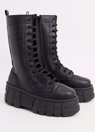 Черные высокие ботинки на массивной подошве со шнуровкой ASOS DESIGN Athens 2-Черный