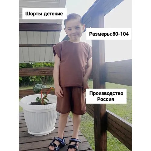 Футболка , размер 98, коричневый