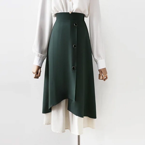 Асимметричные шифоновые женские юбки, Летний Новый дизайн 2022, высокая талия, пэчворк, до колена, Elengant, Офисная Женская одежда