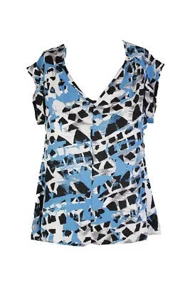 Nine West Blue Разноцветная блузка с короткими рукавами и принтом с v-образным вырезом XS XS