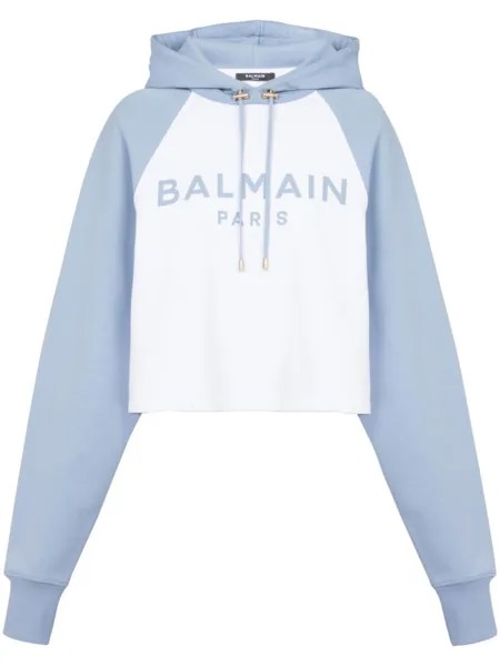 Balmain укороченное худи с логотипом, белый
