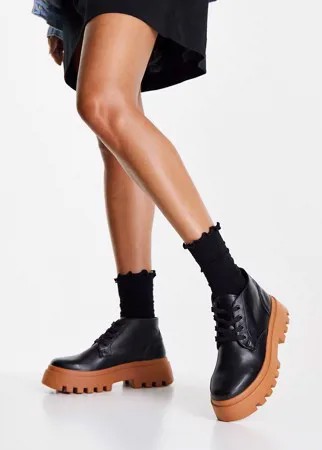 Черные ботинки на шнуровке со светло-коричневой подошвой ASOS DESIGN Abuzz-Черный цвет