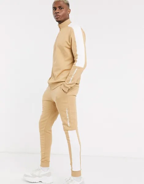 Спортивный костюм из олимпийки и джоггеров скинни ASOS DESIGN-Бежевый