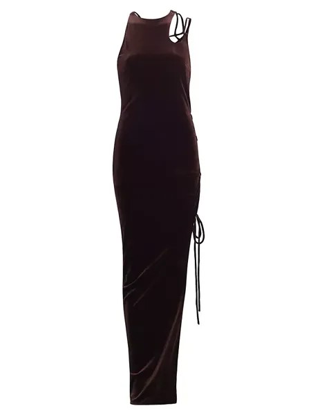 Бархатное платье макси на шнуровке Monse, коричневый