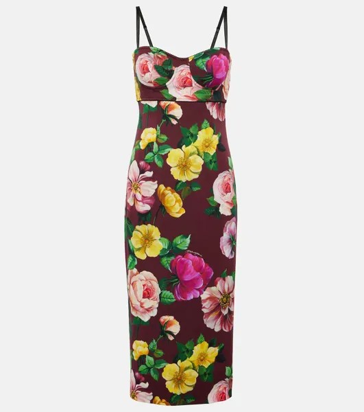 Платье-бюстье миди из смесового шелка с цветочным принтом Dolce&Gabbana, мультиколор