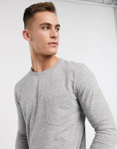 Серый лонгслив из органического хлопка с карманом Selected Homme