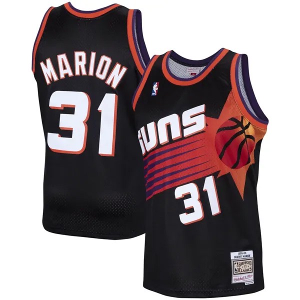 Мужская майка Mitchell & Ness Shawn Marion Black Phoenix Suns 1999-2000 гг. из твердой древесины Classics Swingman Player