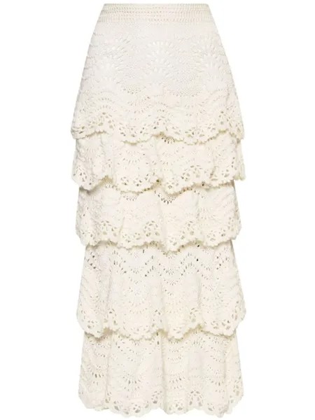 Oscar de la Renta ярусная юбка в технике кроше с фестонами, белый